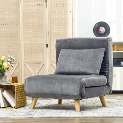 HOMCOM Sillón 2 en 1 relax Cama de Invitados 72x78x79 cm Gris