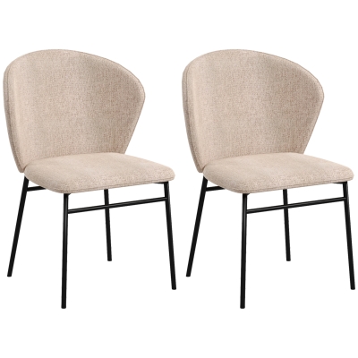 HOMCOM Conjunto de 2 sillas de comedor asiento acolchado en tela de aspecto lino patas de acero estable diseño moderno Marrón claro