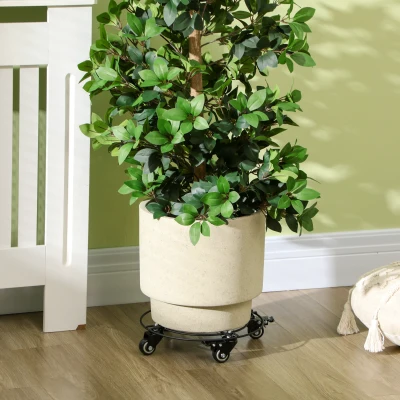 Outsunny Pflanzenroller mit Ø30cm Metallrädern mit schwenkbaren Rädern und Bremse, Schwarz