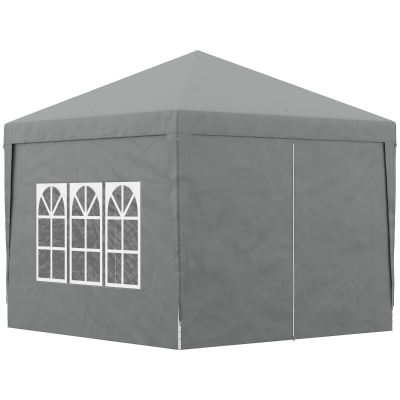Outsunny Faltbarer Gartenpavillon 3x3 m mit 4 Seitenteilen, aus Stahl und Oxford-Gewebe in Hellgrau