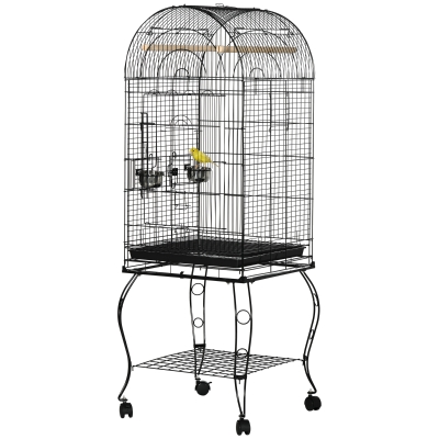 PawHut Cage Oiseaux Métal Noir avec Roues 51x51x153 cm