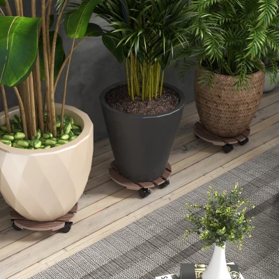 Outsunny Set di 4 supporti per piante 30x30x7cm Marrone