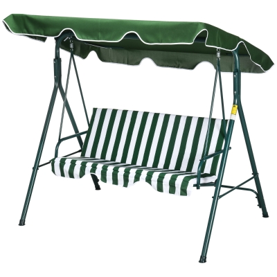 Outsunny Gartenwippe - 3-Sitzer Balancín mit verstellbarem Dach und Stahlrahmen 172x110x153 cm Grün und Weiß Gestreift