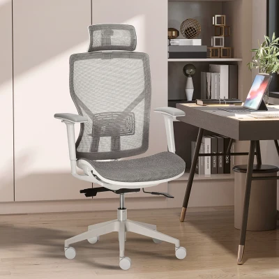 Vinsetto Chaise de Bureau Ergonomique Tissu Maille Gris Pivotante