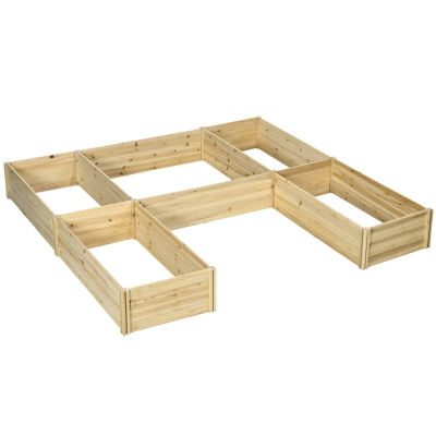 Outsunny Conjunto de 5 jardineras huerto elevado modulares para exterior en madera de abeto, 230x230x28 cm Madera Natural