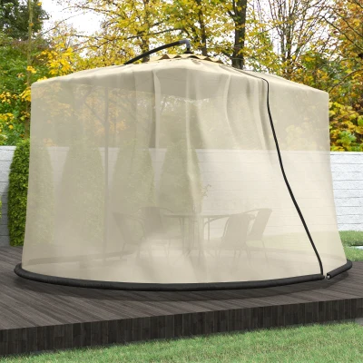 Outsunny Zylindrisches Mückennetz für Sonnenschirm 3 m Durchmesser mit Reißverschluss und Beschwerung beige