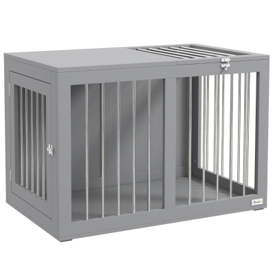 PawHut Gabbia per Cani, Gabbia da Trasporto per Cani con 2 Porte Chiudibili, 80 cm x 50 cm x 56.5 cm, Grigio
