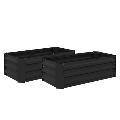 Outsunny Conjunto de 2 huertos cuadrados de jardín 100x50x30 cm - chapa de acero ondulada Negro