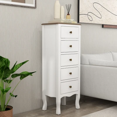 HOMCOM Cassettiera 5 cassetti 45x30x114cm Bianco