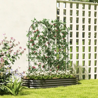 Outsunny Soporte para plantas trepadoras con motivo, pack de 2, enrejado de jardín para vid flores hortalizas metal 50x150 cm Negro