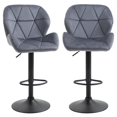 HOMCOM Tabourets Bar Pivotants Velours Gris Réglables Métal (Set de 2)