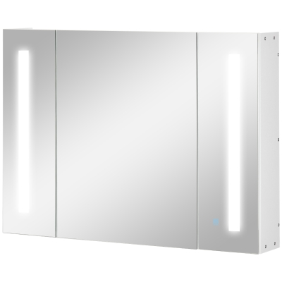 kleankin Armoire Miroir LED Salle de Bain 3 Portes Blanc 90x65 cm