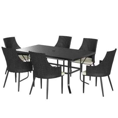 Outsunny 6-Seater Rattan Dining Set with Cushions White