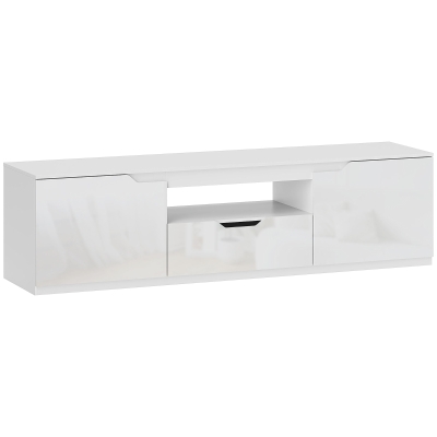 HOMCOM Mueble TV Alto Brillo para Televisores hasta 65'' 3 Compartimentos Cajón 160x38x43 cm Blanco
