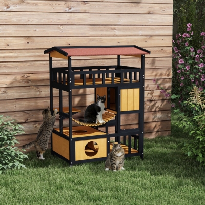 PawHut Casa per gatti 84cm x 60cm x 116cm Giallo