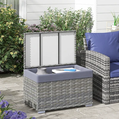 Outsunny Baúl de Jardín en Ratán PE con Revestimiento Interno en Tejido Impermeable 76x45x48 cm Gris