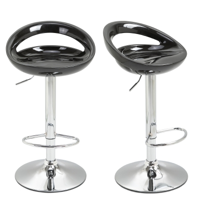 HOMCOM Set 2 Barhocker Hoch, 360° Drehbare Barhocker mit Rückenlehne und Fußstütze, Höhenverstellbar, Stahlbasis, für Esszimmer und Küche, 46x41x76-96cm, Schwarz
