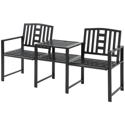 Outsunny Moderne Gartenbank für 2 Personen mit Tisch und Sonnenschirmloch für die Außenausstattung 165x56x85,5 cm Schwarz