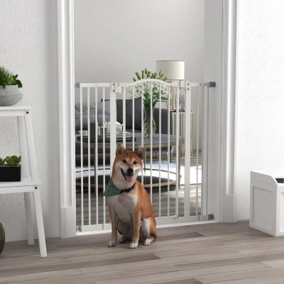 PawHut Puerta para Perros Extensible con 4 Tornillos Ajustables, en Metal y Plástico, 74-100x94 cm, Blanco