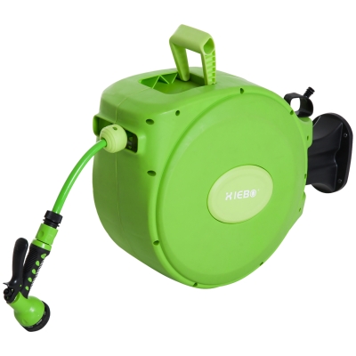 Outsunny Enrouleur Automatique 20m Jardin avec Buse Multifonction