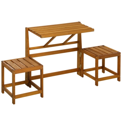 Outsunny Set de Jardín 2 en 1, Mesa y Sillas de Jardín o Banco de Jardín para 2 Personas Color Teak