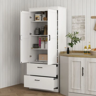 HOMCOM Armadio da Cucina 75cm x 39cm x 178cm Bianco crema