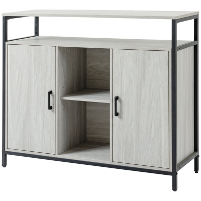 HOMCOM Moderne Holzkommode mit 2 Schränken und Regalen, Küchenmöbel und Eingang in Hellgrau, 100x34x87,2cm