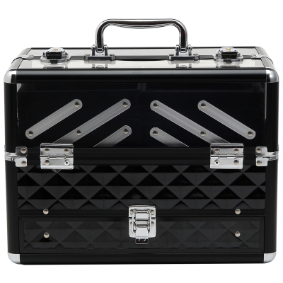 HOMCOM Make-up-Koffer - Kosmetikkoffer - Aufbewahrung von Schönheitsprodukten - Maße 30L x 18B x 22H cm - Aluminium Acryl Griffschloss Schwarz