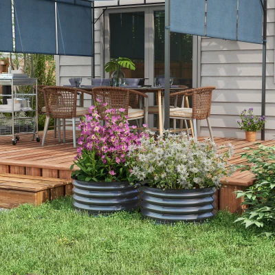 Outsunny 2 Bacs Plantes Galvanisés Ø60x30H cm Gris Foncé