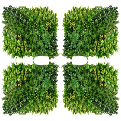 Outsunny Set de 12 Setos Artificiales Pared de Plantas 50x50 cm Protección UV Seto Multi-hoja Decoración Exterior de Jardín