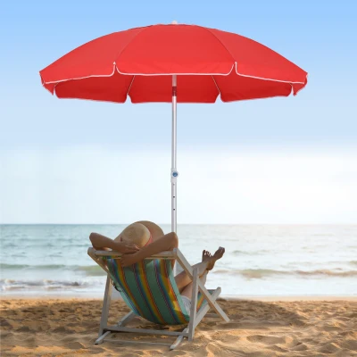 Outsunny Parasol de playa parasol inclinable octogonal 180 cm tela de poliéster de alta densidad anti-UV altura ajustable poste
