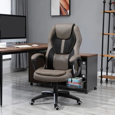Vinsetto Silla de oficina con masaje silla oficina cómoda altura ajustable giratoria 360° poliéster PU Gris Marrón