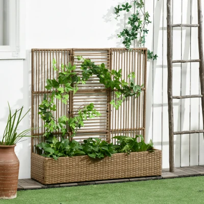 Outsunny Scaffale per piante in resina intrecciata 103x103x29cm Sabbia