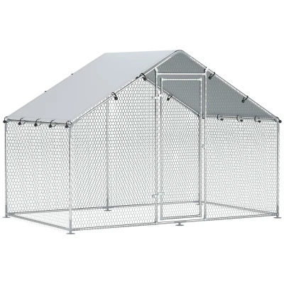 PawHut Pollaio in metallo con copertura impermeabile e anti-UV, gabbia per 5-8 polli, 3 x 1,7 x 1,9m