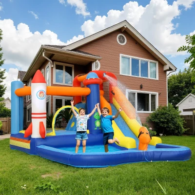 AIYAPLAY Château Gonflable 5-en-1 avec Toboggan et Piscine