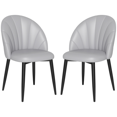 HOMCOM Set 2 Esszimmerstühle aus PU-Leder mit Metallbeinen und Muschelrücken, Hellgrau