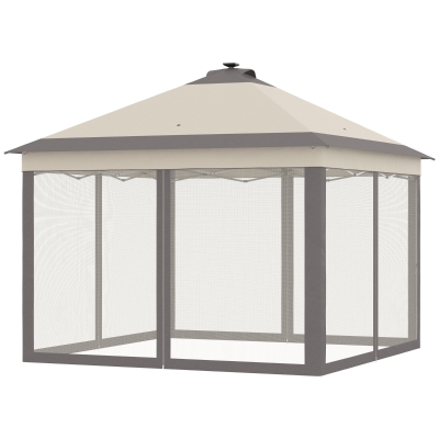 Outsunny Tente Pliante 3,3x3,3m LED Beige avec Moustiquaires