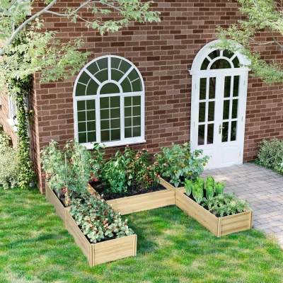 Outsunny Conjunto de 5 jardineras huerto elevado modulares para exterior en madera de abeto, 230x230x28 cm Madera Natural