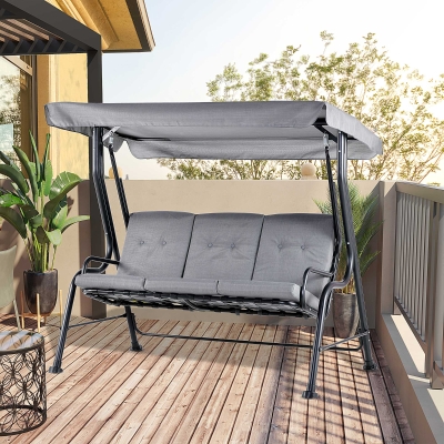 Outsunny Gartenliege für 3 Personen Grand Confort Verstellbares Dach Dicke abnehmbare Kissen Polyester Stahl epoxidgrau