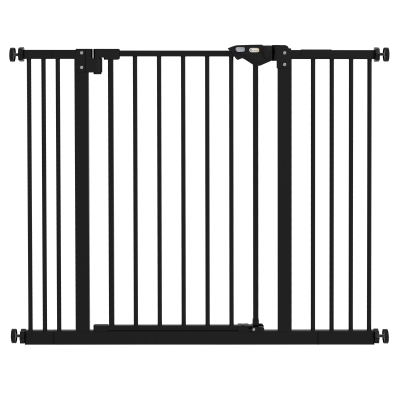 PawHut Puerta para Perros con 2 Extensiones Ancho Ajustable hasta 100 cm y Cierre Automático, Negro