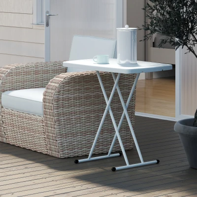Outsunny Mesa auxiliar plegable de HDPE mesa plegable altura ajustable en 6 niveles para patios jardines 76x50x74 cm Blanco