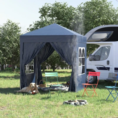 Outsunny Gazebo Pieghevole Pop Up 2x2 m 4 Pareti Rimovibili Blu