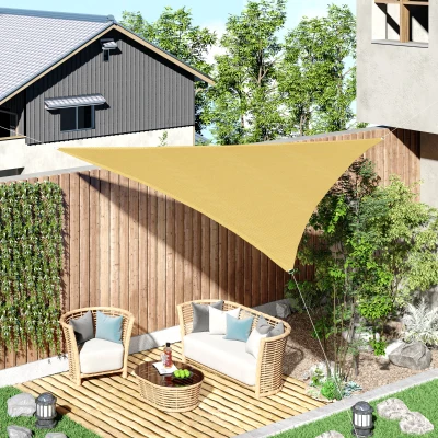 Outsunny Großes dreieckiges Sonnensegel 5 x 5 x 5 m aus UV-beständigem HDPE Sand
