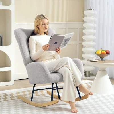 HOMCOM Poltrona dondolo 70cm x 94cm x 100cm Grigio Chiaro