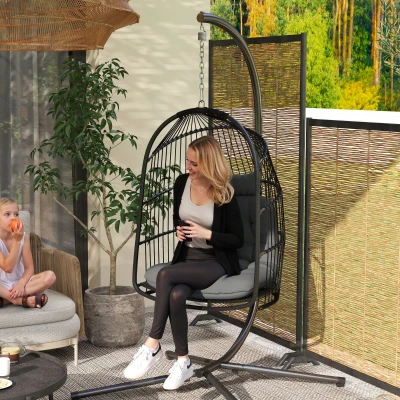 Outsunny Fauteuil Suspendu Rotin Gris Foncé 150kg Pliable