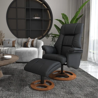HOMCOM Sillón relax con Otomana Sillón con Reposapiés respaldo ajustable 77x89x110 cm Negro