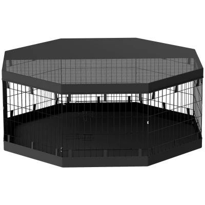 PawHut Parque para perros interior 8 paneles plegables modulables con puerta para cachorros acero 61×61 cm Negro