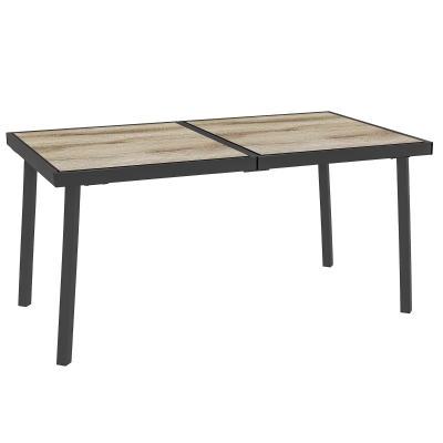 Outsunny Mesa Exterior para 6 Personas, Aspecto de Madera, Marco de Metal, Resistente a la Intemperie, 145x85x72 cm, Gris