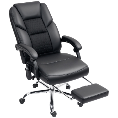 HOMCOM Silla de Oficina Masaje y Calefacción con Respaldo Reclinable y Reposapiés en Piel PU Negro