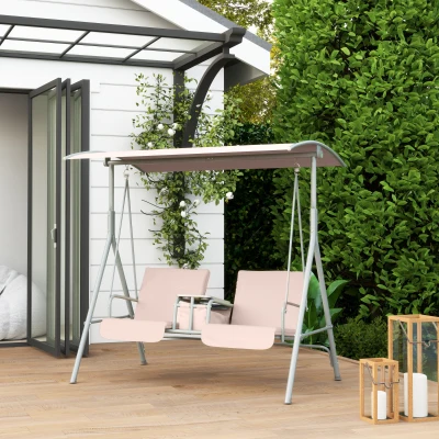 Outsunny Balancín de Jardín , columpio de jardín, columpio de 2 plazas con toldo, 175x112x165 cm, Beige